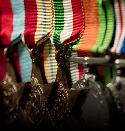 Medals for a soldier with colourful ribbons